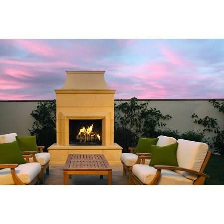 American Fyre Designs 95 Inch Vented Free-Standing Outdoor Cordova Fireplace, 16 Inch Rectangle Bullnose, No Recess, Smoke, Key Value on the LEFT/Gas Source UNDERNEATH- 022-20-N-SM-LUC