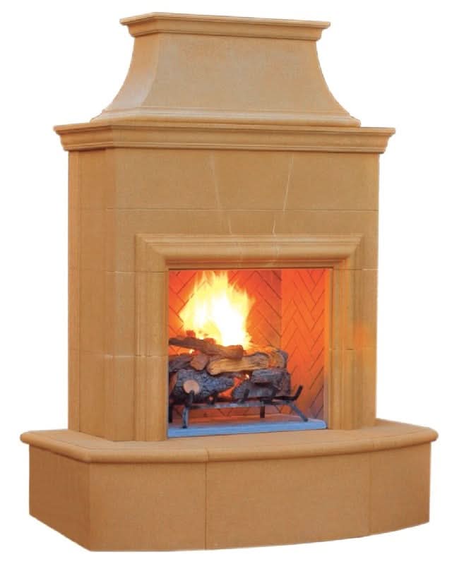 American Fyre Designs 84 Inch Vented Free-Standing Outdoor Petite Cordova Fireplace, Corner Square Edge, No Recess, Smoke, Key Value on the LEFT/Gas Source out the BACK- 025-08-N-SM-LBC