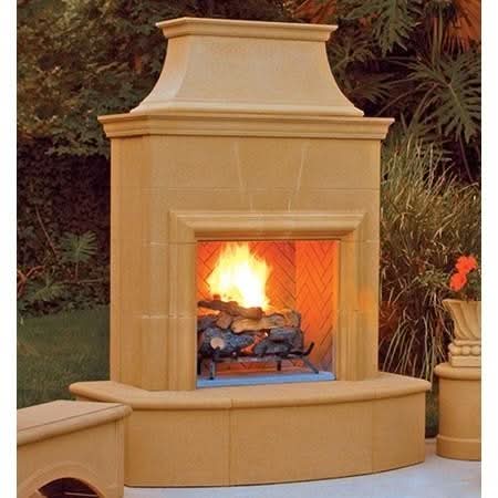 American Fyre Designs 84 Inch Vented Free-Standing Outdoor Petite Cordova Fireplace, 16 Inch Radiused Bullnose, No Recess, Smoke, Key Value on the RIGHT/Gas Source out the BACK- 025-01-N-SM-RBC