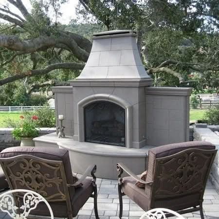 American Fyre Designs 87 Inch Vent-Free Free-Standing Outdoor Grand Phoenix Fireplace with Extended Bullnose Hearth, No Recess, Cafe Blanco, Key Value on the LEFT/Gas Source UNDERNEATH- 118-05-N-CB-LUC