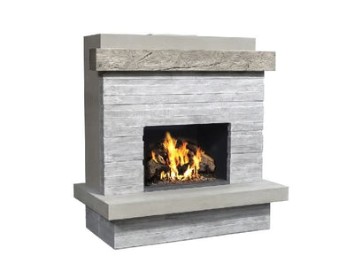American Fyre Designs 68 1/2 Inch Vent-Free Wall Mount Outdoor Brooklyn Fireplace, Silver Pine, Key Value on the RIGHT/Gas Source out the BACK- 150-CG-N-SP-RBC