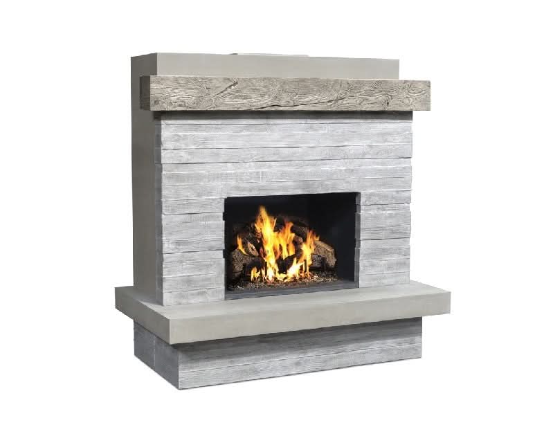 American Fyre Designs 68 1/2 Inch Vent-Free Wall Mount Outdoor Brooklyn Fireplace, Silver Pine, Key Value on the RIGHT/Gas Source out the BACK- 150-CG-N-SP-RBC