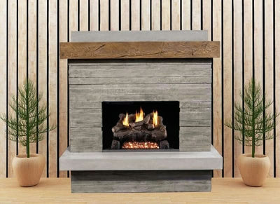 American Fyre Designs 68 1/2 Inch Vent-Free Wall Mount Outdoor Brooklyn Fireplace, Silver Pine, Key Value on the RIGHT/Gas Source out the BACK- 150-CG-N-SP-RBC