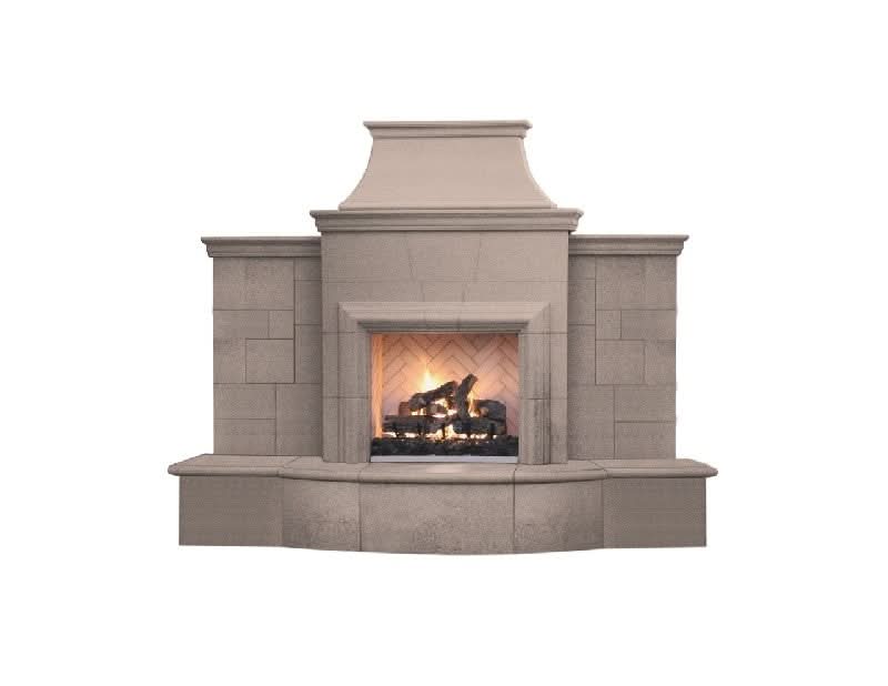 American Fyre Designs 84 3/4 Inch Vent-Free Free-Standing Outdoor Grand Petite Cordova Fireplace with Extended Bullnose Hearth, No Recess, Black Lava, Key Value on the RIGHT/Gas Source UNDERNEATH- 165-10-N-BA-RUC