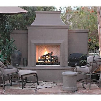 American Fyre Designs 84 3/4 Inch Vent-Free Free-Standing Outdoor Grand Petite Cordova Fireplace with Extended Bullnose Hearth, No Recess, Cafe Blanco, Key Value on the LEFT/Gas Source out the BACK- 165-10-N-CB-LBC