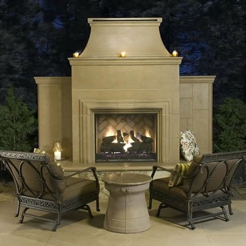 American Fyre Designs 95 Inch Vent-Free Free-Standing Outdoor Grand Cordova Fireplace with Rectangle Extended Bullnose Hearth, No Recess, Smoke, Key Value on the LEFT/Gas Source UNDERNEATH- 182-35-N-SM-LUC