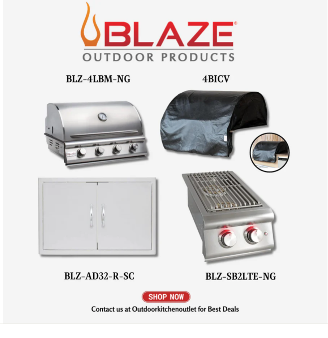 Blaze Outdoor Standard Package LTE 34-inch 3 Burner Grill with Cover, Infrared Burner and Stainless Steel Door NG