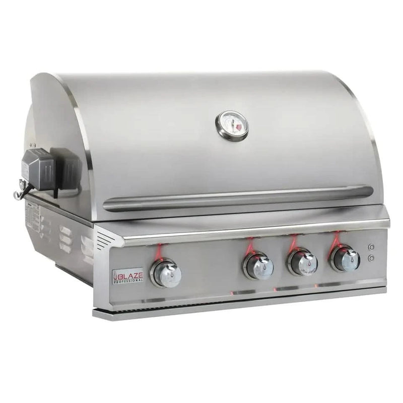 Blaze Outdoor Premium Package LTE 34-inch 3 Burner Grill with Cover, Trash Drawer, Stainless Steel Door and Refrigerator NG