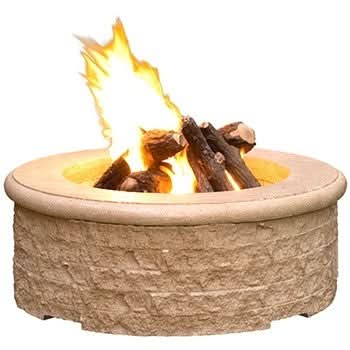 American Fyre Designs 39 Inch Round Chiseled Firepit, Black Lava, Natural Gas- 680-BA-11-M6NC