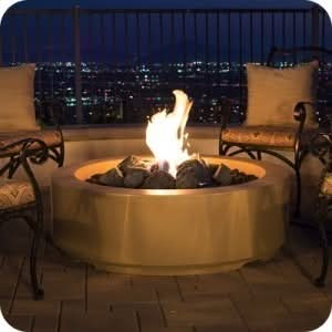 American Fyre Designs 48 Inch Louvre Round Firepit, Cafe Blanco, Propane Gas- 686-CB-11-M6PC