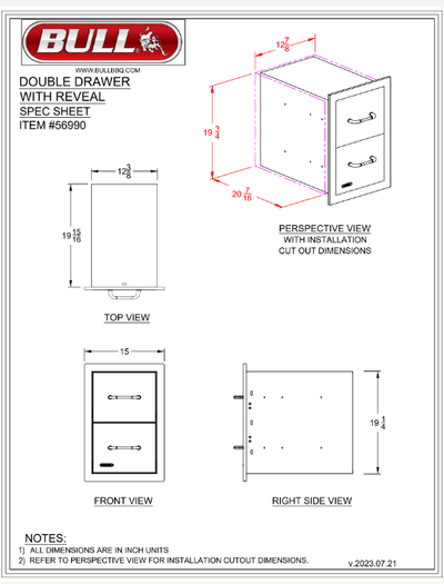 Bull Stainless Steel Double Drawer w/ Reveal - 56990 (Old Sku 56985)