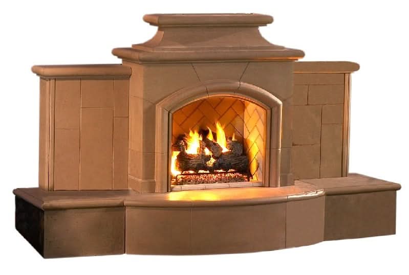 American Fyre Designs 67 Inch Vented Free-Standing Outdoor Grand Mariposa Fireplace with Extended Bullnose Hearth, Hearth Only, Smoke, Key Value on the RIGHT/Gas Source UNDERNEATH- 868-05-H-SM-RUC