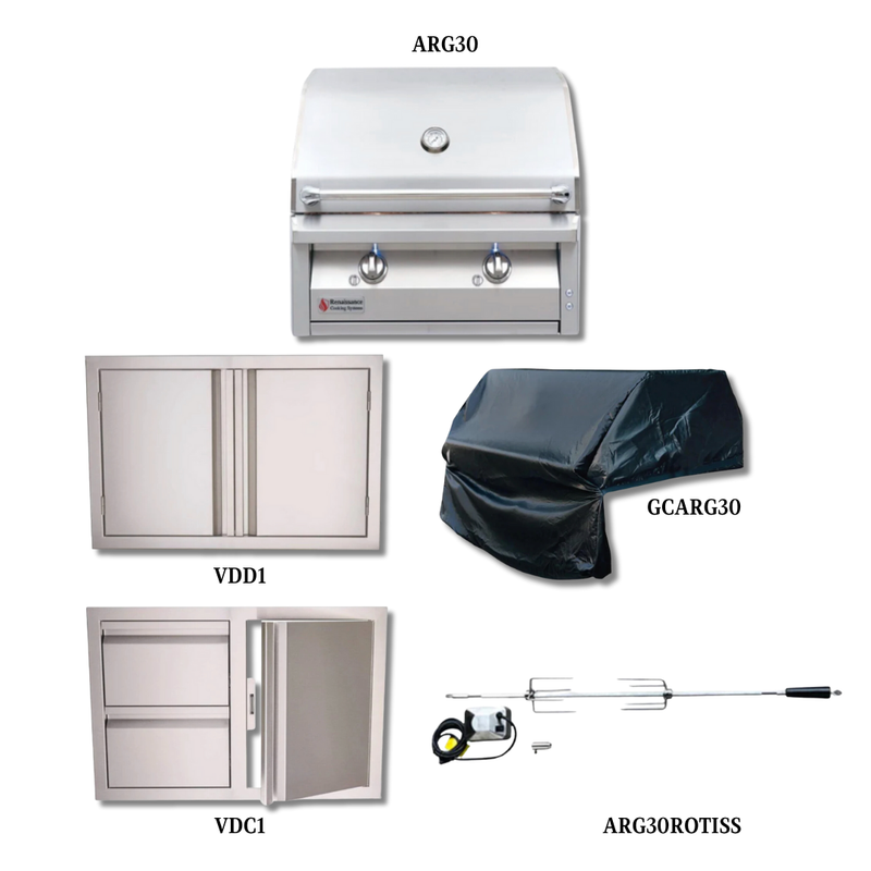 RCS ARG30 NG with Stainless Double Door, Cover, Rotisserie Kit and Double Drawer/Door Combo - ARG30-PCKG2