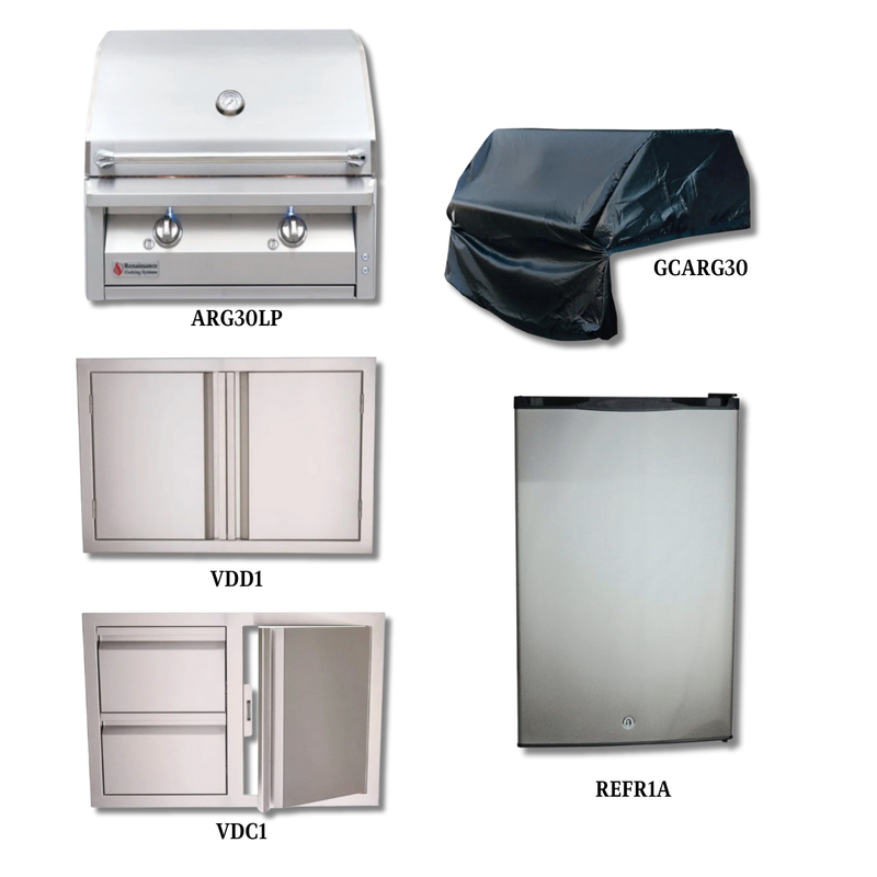 RCS ARG30 LP with Stainless Double Door, Cover, Double Drawer/Door Combo and Compact Refrigerator - ARG30 LP-PCKG3