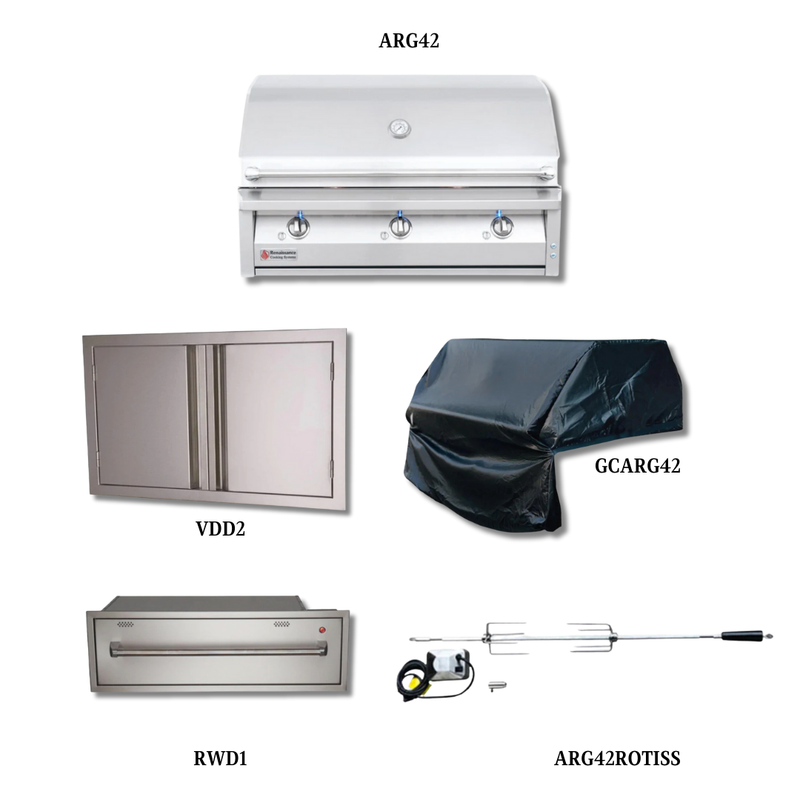 RCS ARG42 NG with Stainless Double Door, Cover, Rotisserie Kit and Warming Drawer - ARG42-PCKG2