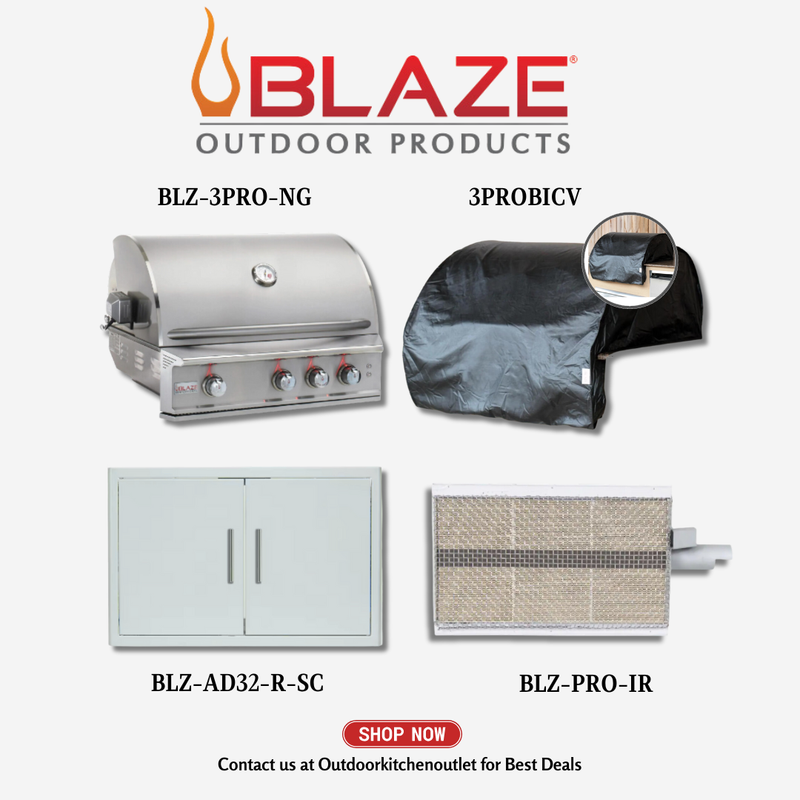Blaze Outdoor Standard Package Pro Lux 34-inch 3 Burner Grill with Cover, Stainless Steel Door and Infrared Burner NG
