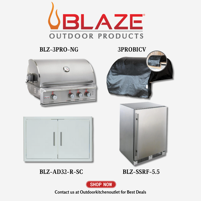 Blaze Outdoor Standard Package Pro Lux 34-inch 3 burner grill with Cover, Stainless Steel Door and Refrigerator NG