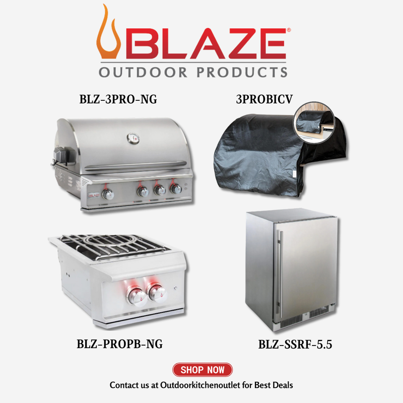 Blaze Outdoor Standard Package Pro Lux 34-inch 3 burner grill with Cover, Power burner and Refrigerator NG