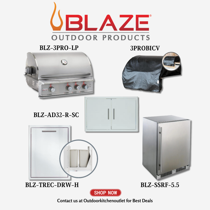 Blaze Outdoor Standard Package Pro Lux 34-inch 3 burner grill with Cover, Power burner and Refrigerator LP