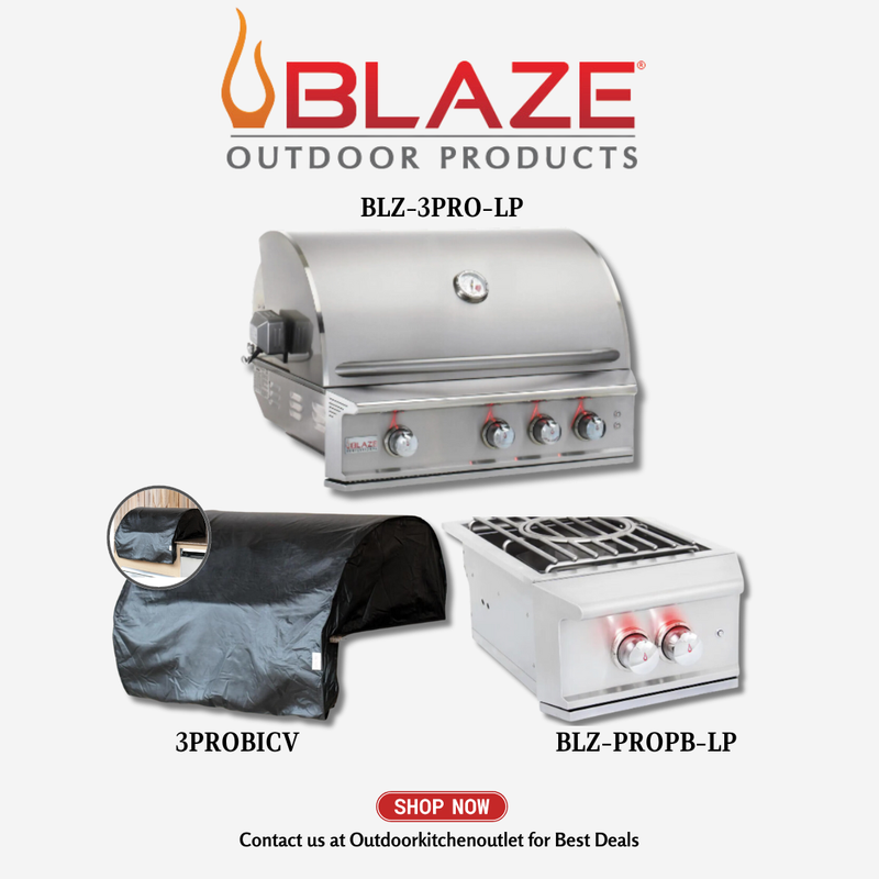 Blaze Outdoor Basic Package Pro Lux 34-inch 3 Burner Grill with Cover and Power Burner LP