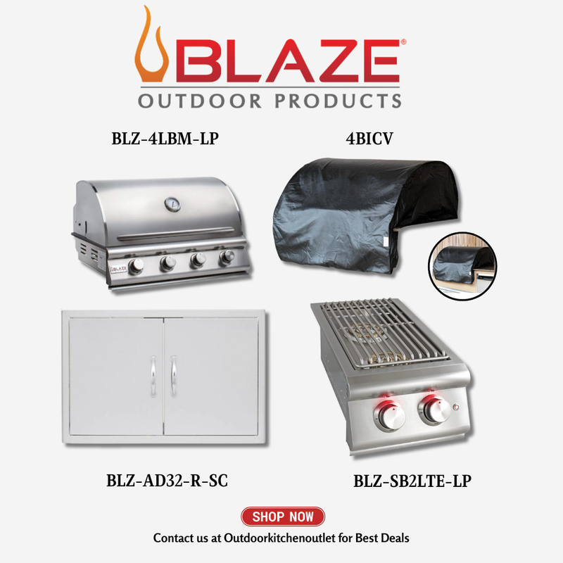 Blaze Outdoor Standard Package Prelude 32-inch 4 Burner Grill with Cover, Stainless Steel Access Door and Double Side Burner LP