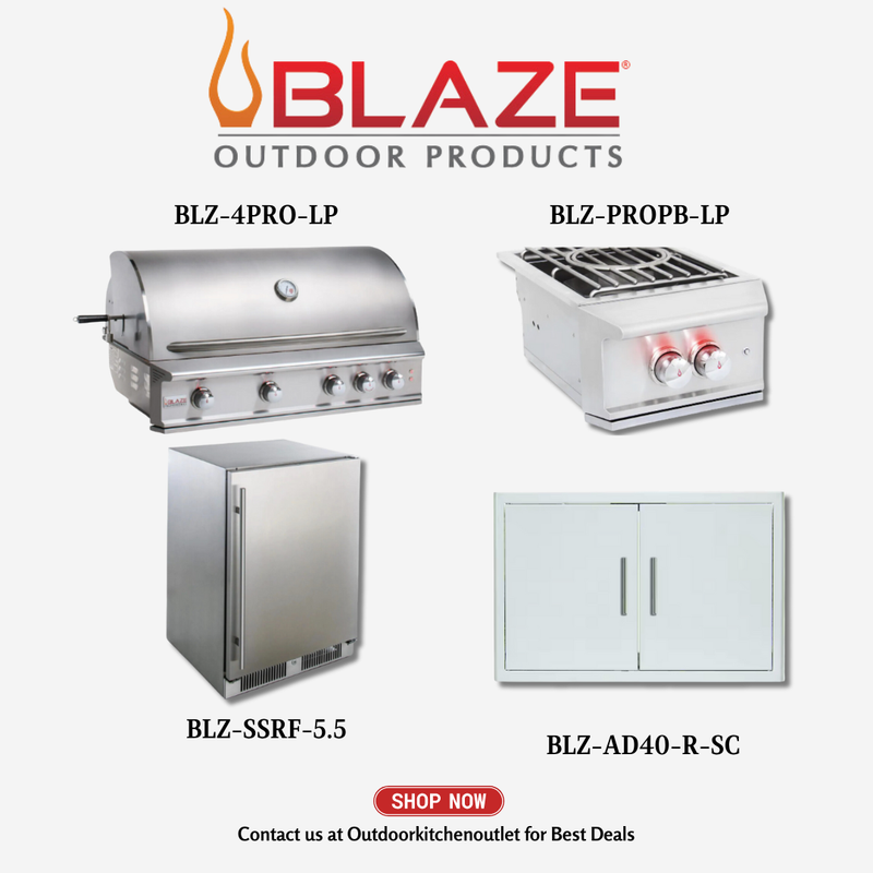 Blaze Outdoor Standard Package Pro Lux 44" 4-Burner Grill w/ Power Burner, Refrigerator & Access Door LP