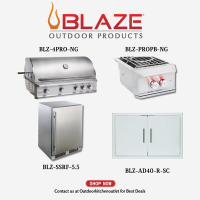 Blaze Outdoor Standard Package Pro Lux 44" 4-Burner Grill w/ Power Burner, Refrigerator & Access Door NG