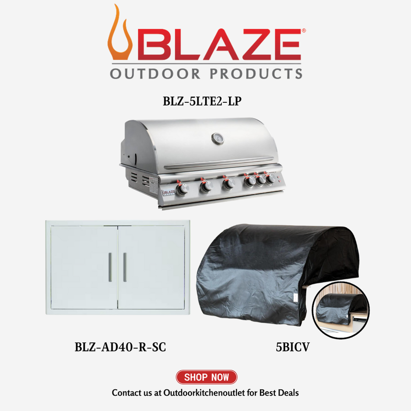 Blaze Outdoor Basic Package LTE Premium 40-inch 5 Burner Grill Package w/ Cover and Stainless Steel Access Door LP