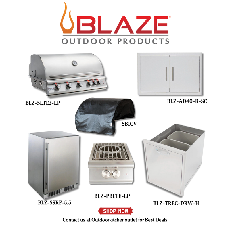 Blaze Outdoor Premium Package LTE 40-inch 5 Burner Grill with Stainless Steel Access Door, Cover, Refrigerator, Power Burner and Trash Can LP