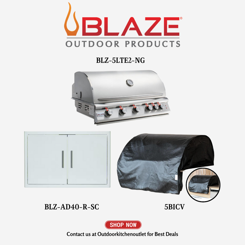 Blaze Outdoor Basic Package LTE Premium 40-inch 5 Burner Grill Package w/ Cover and Stainless Steel Access Door NG