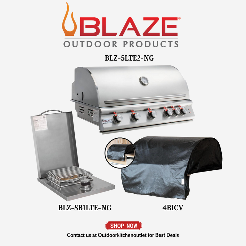Blaze Outdoor Basic Package Premium LTE 40-inch 5 Burner Grill Package with Cover, Side Burner NG