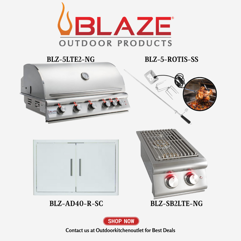 Blaze Outdoor Standard Package 40-inch LTE 5 burner Grill with Rotisserie, Stainless Steel Door and Side Burner NG