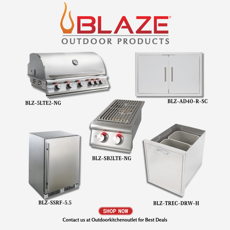 Blaze Outdoor Standard Package LTE 40-inch 5 Burner grill with Stainless Steel Access door, Side Burner, Refrigerator and Trash Drawer NG