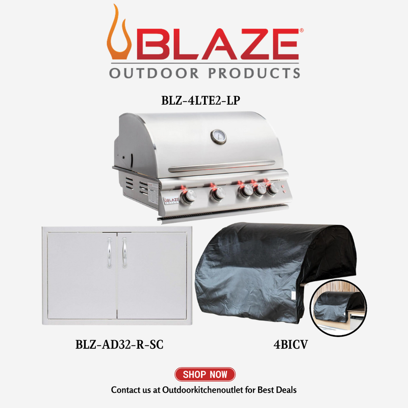 Blaze Outdoor Basic Package LTE 32-inch 4 Burner Grill with Stainless Steel Access Door and Cover LP