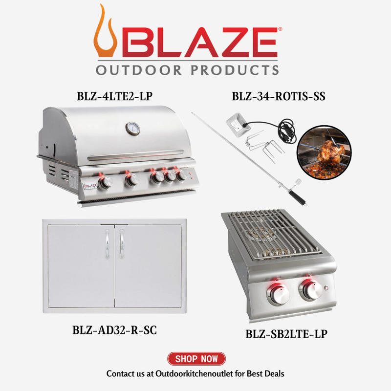 Blaze Outdoor Standard Package LTE 32-inch 4 Burner Grill with Rotisserie, Stainless Steel Access Door and Side Burner LP