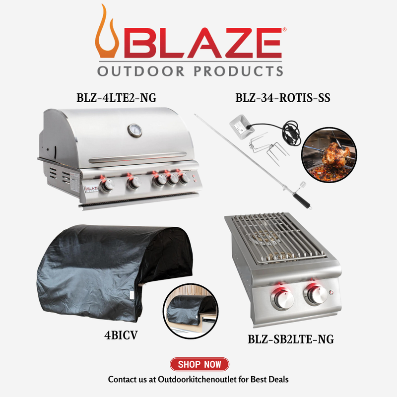 Blaze Outdoor Standard Package LTE 32-inch 4 Burner Grill with Rotisserie, Cover and Side Burner NG