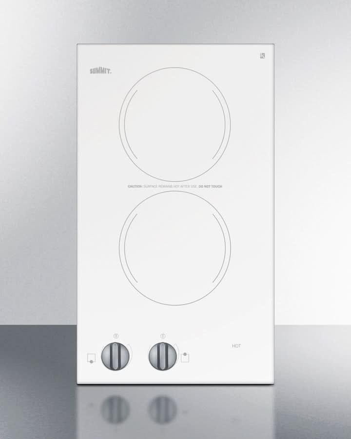 Summit 12 Wide 220-240V 2-Burner Radiant Cooktop White - CR2220WHE