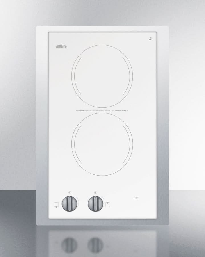 Summit 15 Wide 230V 2-Burner Radiant Cooktop White - CR2220WHTK15