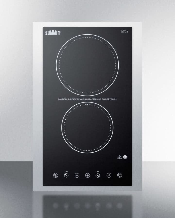 Summit 15 Wide 230V 2-Burner Radiant Cooktop Black - CR2B23T3BTK15