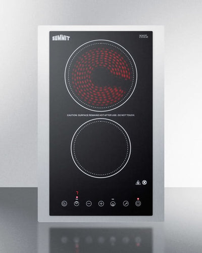 Summit 15 Wide 230V 2-Burner Radiant Cooktop Black - CR2B23T3BTK15