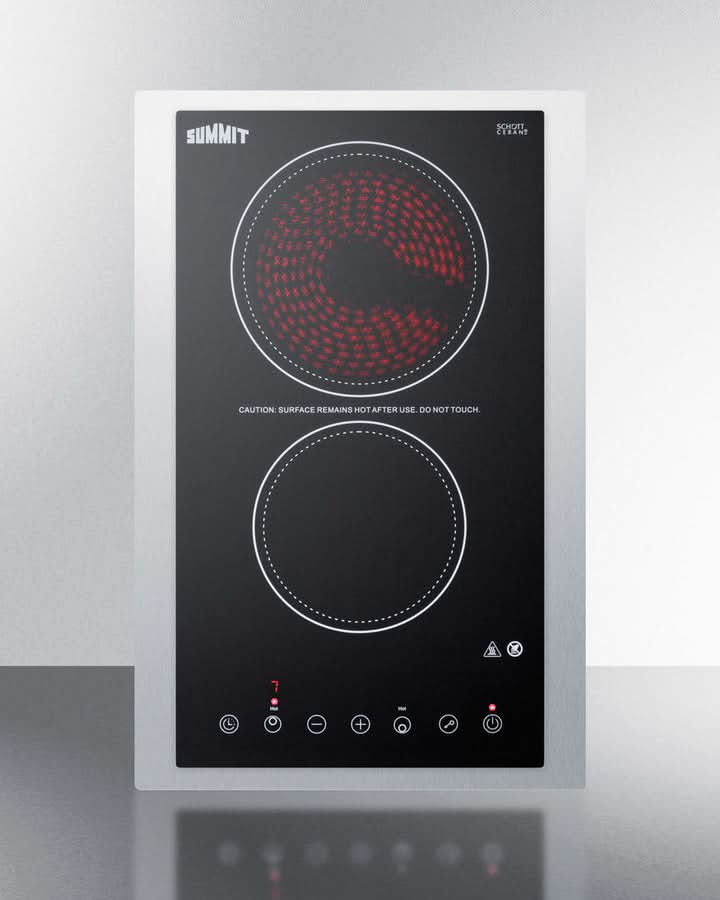 Summit 15 Wide 230V 2-Burner Radiant Cooktop Black - CR2B23T3BTK15