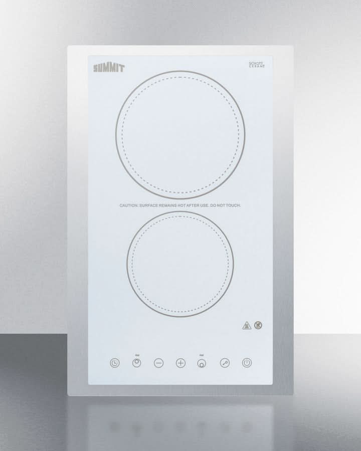 Summit 15 Wide 230V 2-Burner Radiant Cooktop White - CR2B23T4WTK15