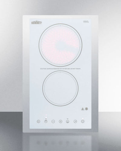 Summit 15 Wide 230V 2-Burner Radiant Cooktop White - CR2B23T4WTK15