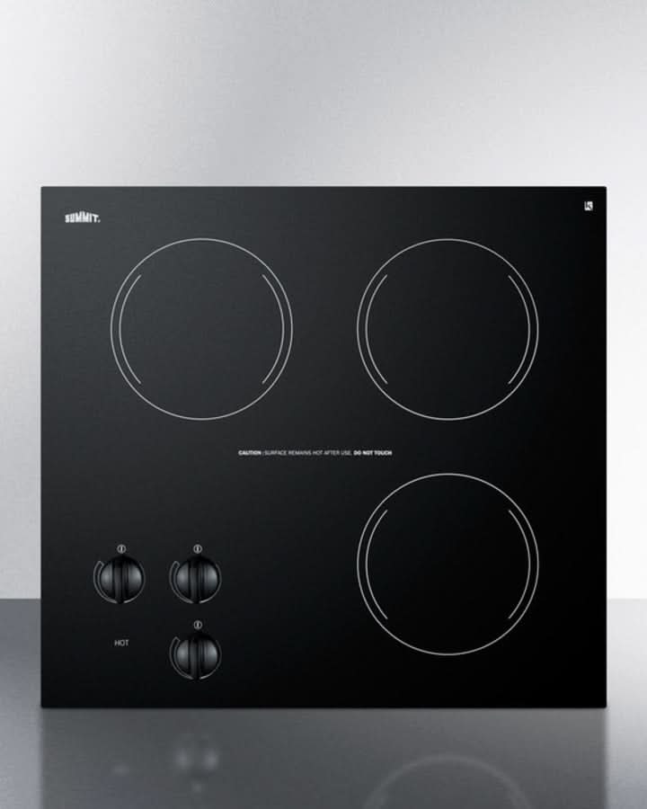 Summit 22 Wide 230V 3-Burner Radiant Cooktop Black - CR3240