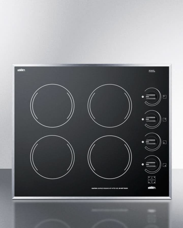 Summit 24 Wide 230V 4-Burner Radiant Cooktop Black - CR424BL
