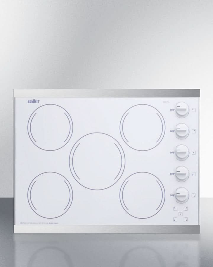 Summit 27 Wide 230V 5-Burner Radiant Cooktop White - CRS5B14W