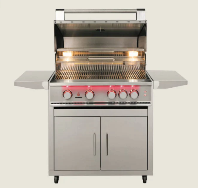 TrueFlame 25" 3 Burner Gas Grill - Liquid Propane + Cart, Fold-Down Side Shelves, KD - TF25-LP + CART-TF-25DC
