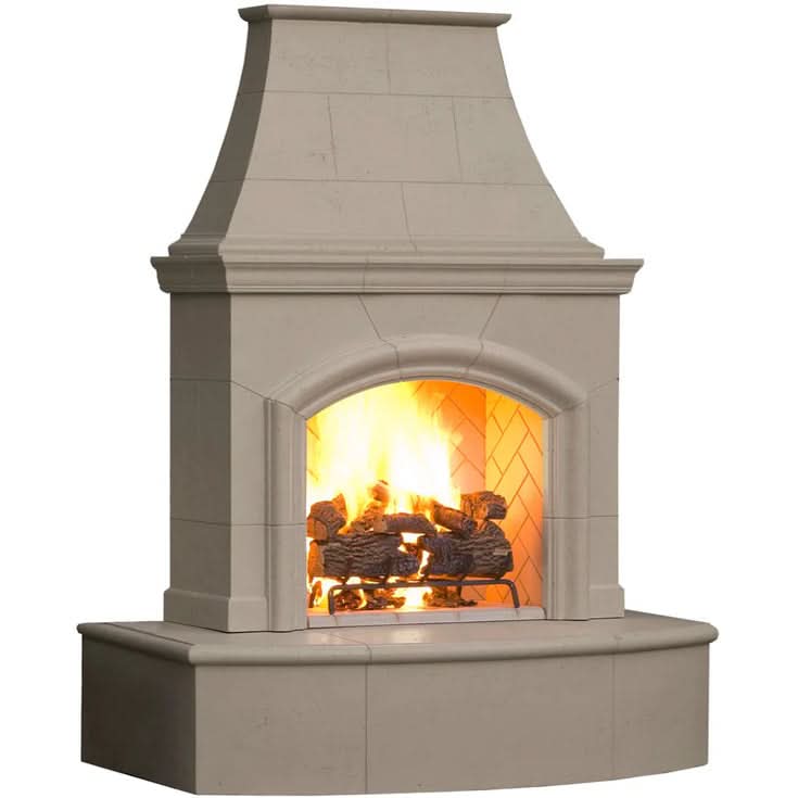 American Fyre Designs 87 Inch Vented Free-Standing Outdoor Phoenix Fireplace, 16 Inch Radiused Bullnose, No Recess, Sedona, Key Value on the RIGHT/Gas Source out the BACK- 017-01-N-SD-RBC