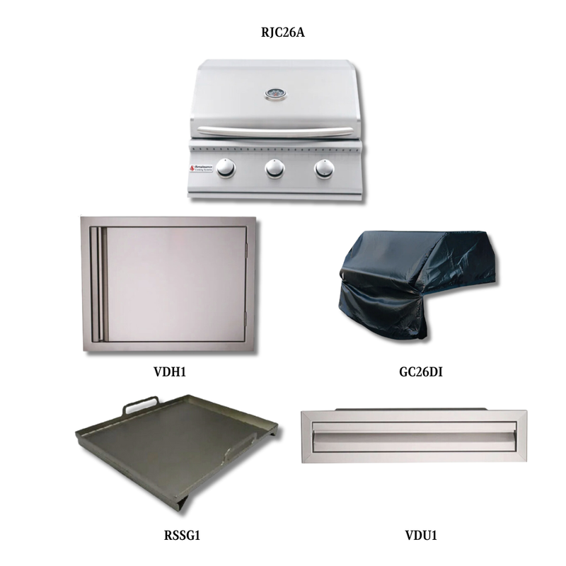RCS Premier RJC26 NG with Horizontal Door Reversible, Cover, Steel Griddle and Accessory & Tool Drawer - RJC26A-PCKG2