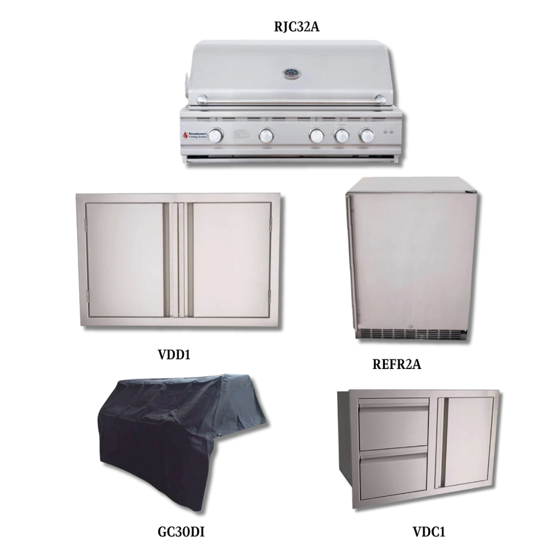 RCS Premier RJC32 NG with Stainless Double Door, Cover, Double Drawer/Door Combo and Outdoor Rated Stainless Steel Compact - RJC32A-PCKG3